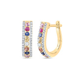 1/4CTW-DIA CN 5/8CTW RD-NAT GEM MULTI CLR SAPPHIRE HOOP EARRING